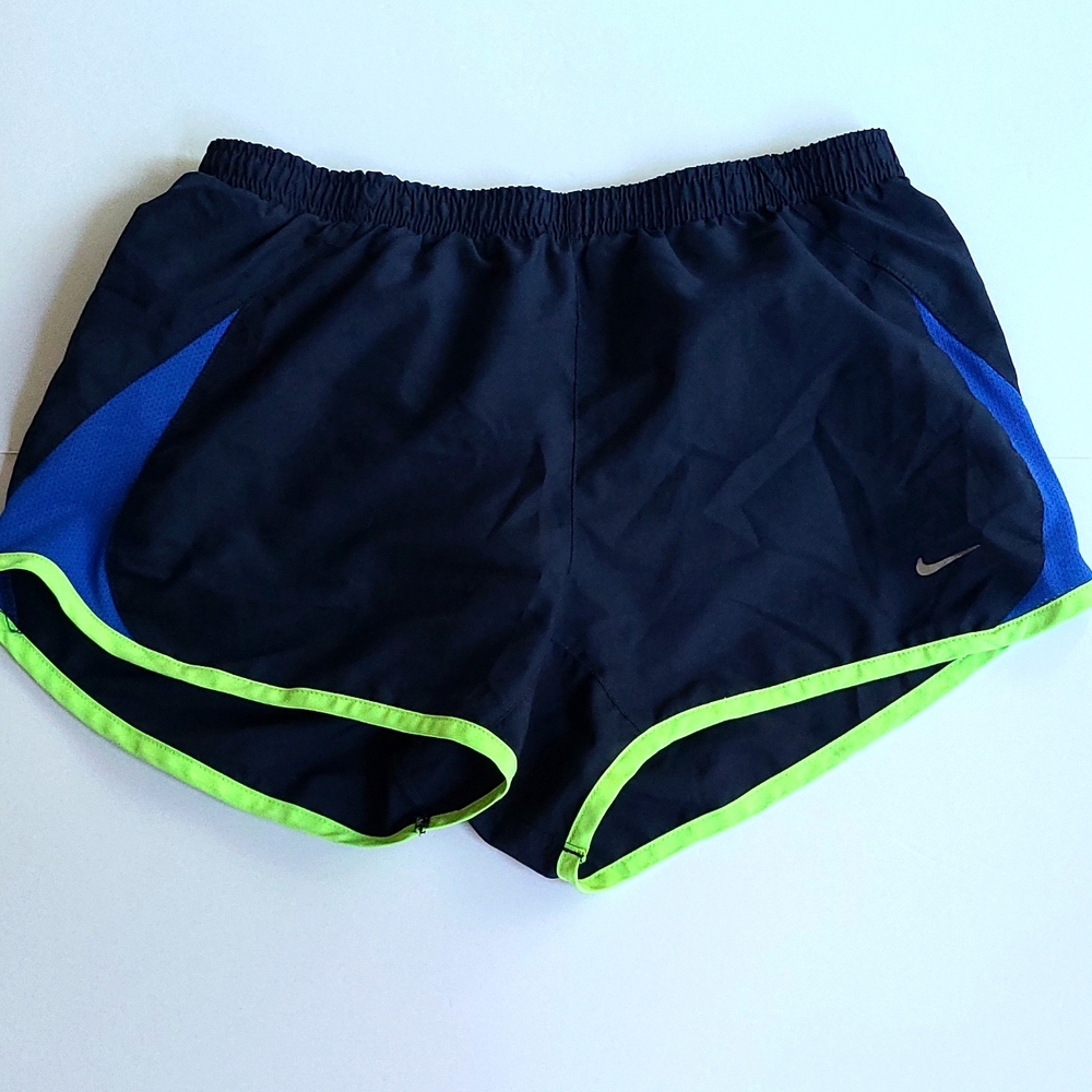 Nike Small Navy royal Blue florescent green lined elastic pullstring waist lined